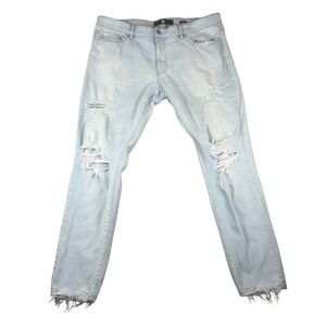 Jordan Craig Sean Fit Mens 40x32 Light Wash Distressed Ripped Slim Tapered Jeans